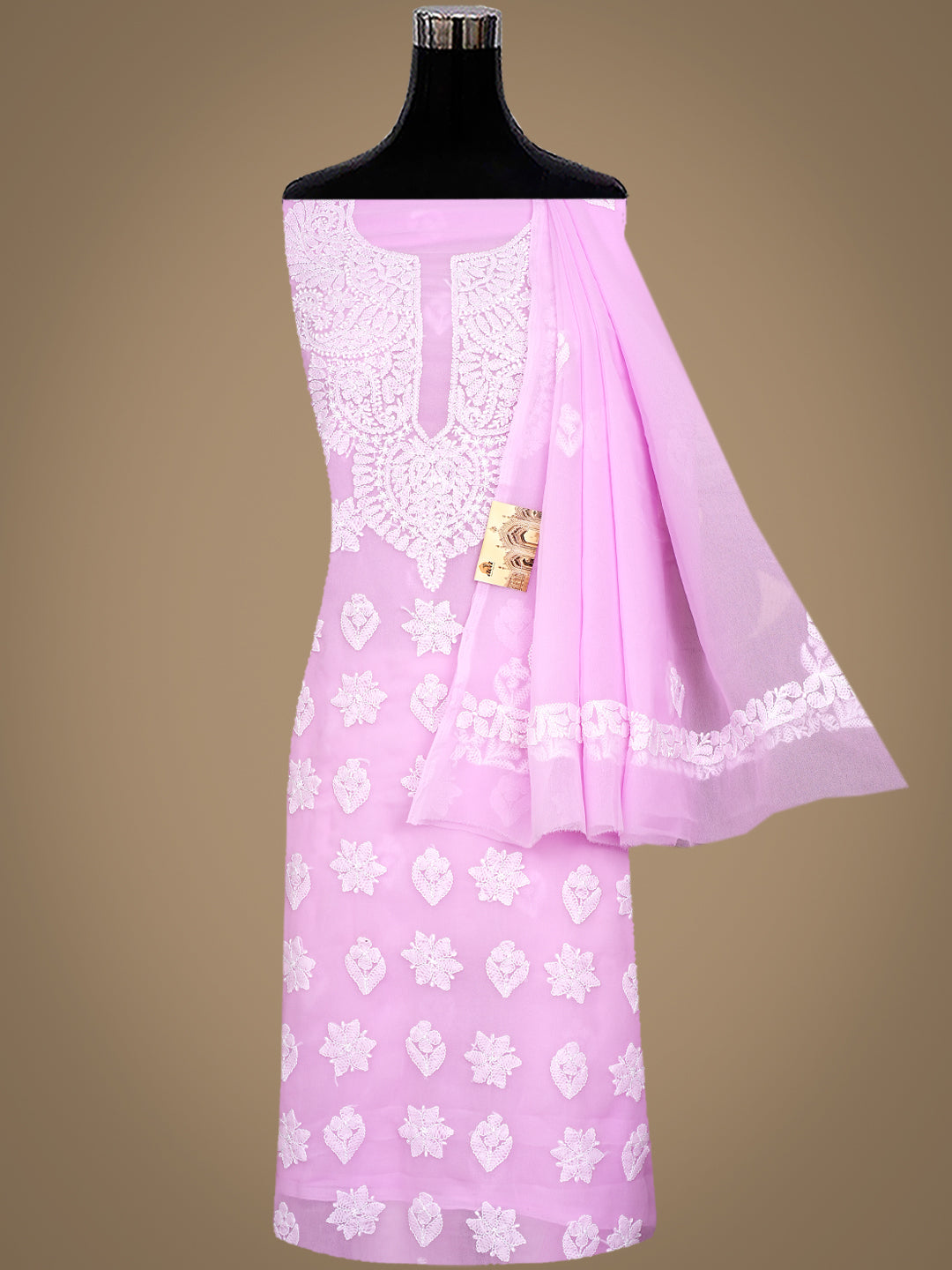 Ada Hand Embroidered Pink Faux Georgette Lucknowi Chikankari Unstitched Suit Piece 01A1002626