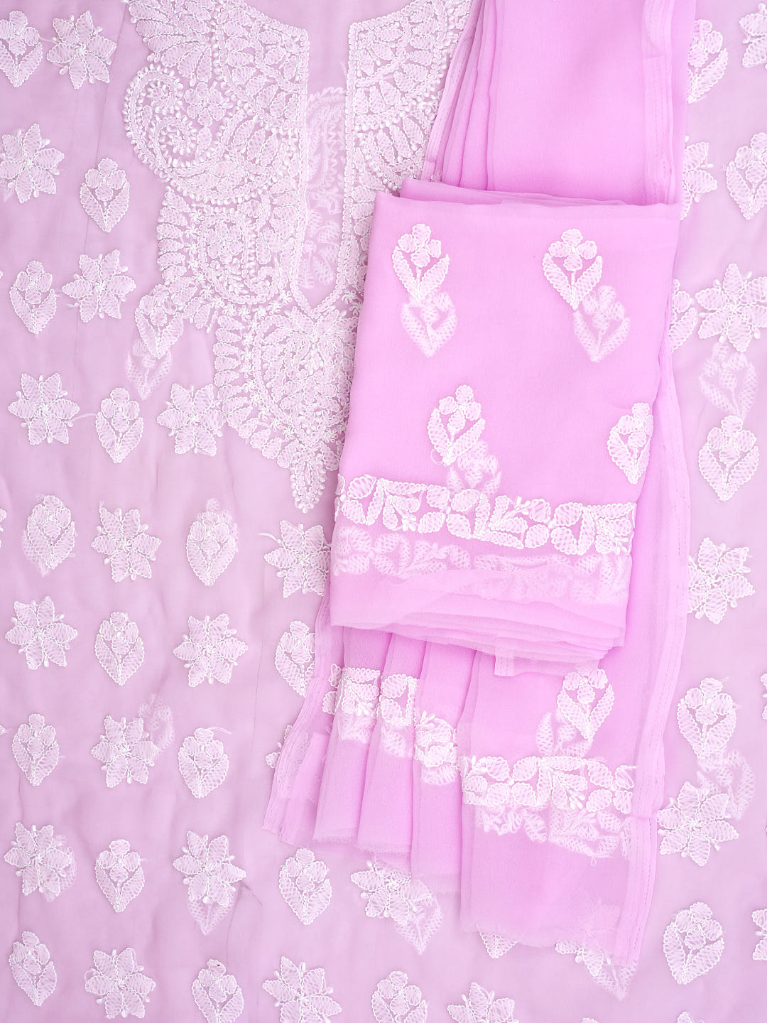 Ada Hand Embroidered Pink Faux Georgette Lucknowi Chikankari Unstitched Suit Piece 01A1002626
