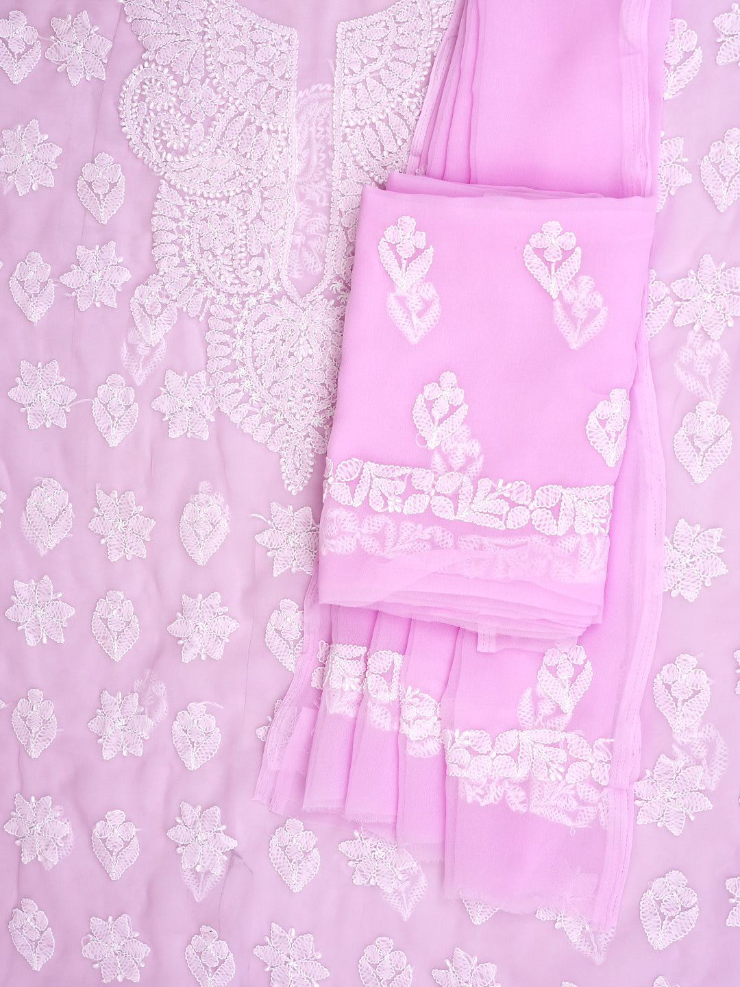 Ada Hand Embroidered Pink Faux Georgette Lucknowi Chikankari Unstitched Suit Piece 01A1002626