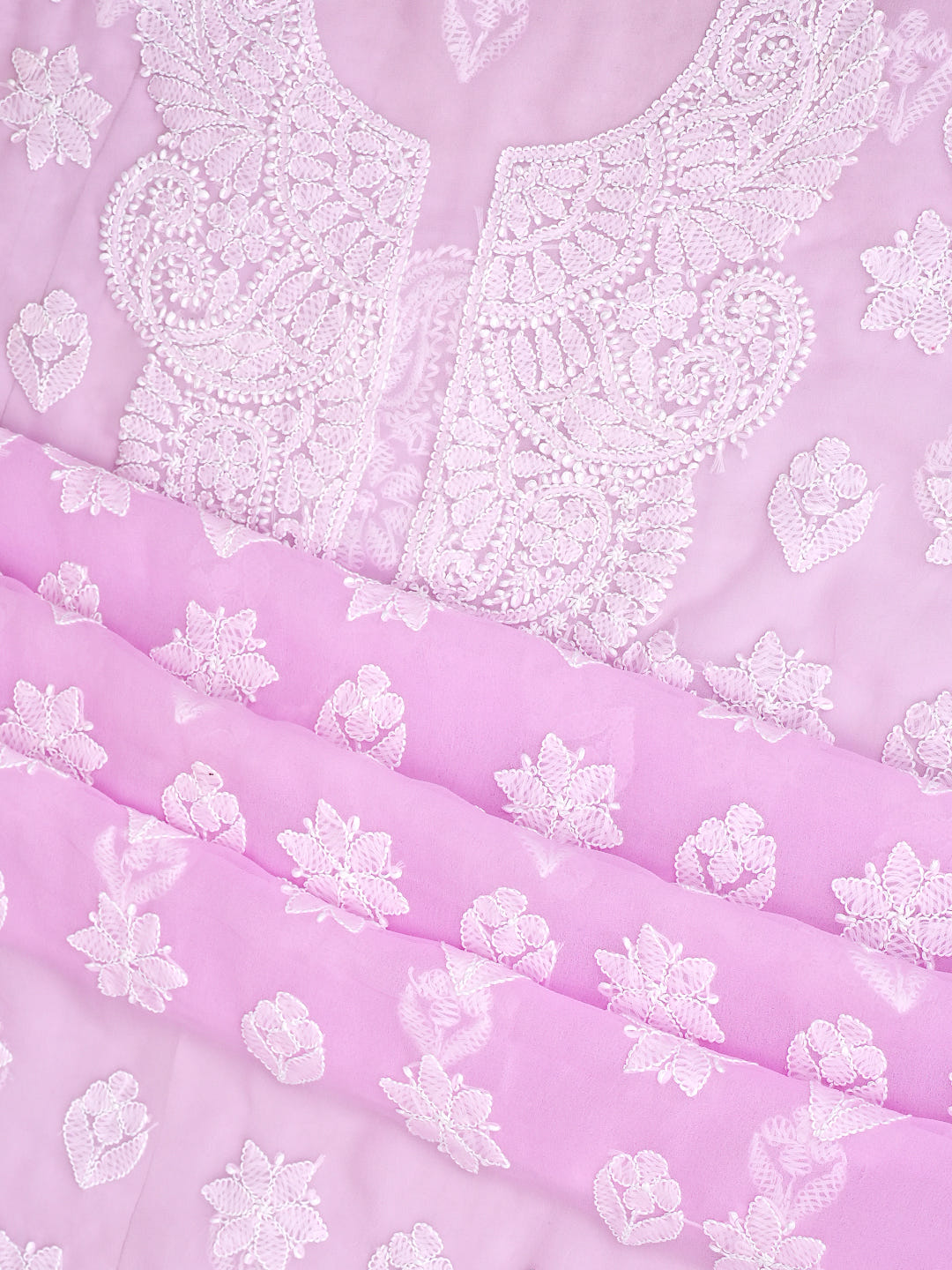 Ada Hand Embroidered Pink Faux Georgette Lucknowi Chikankari Unstitched Suit Piece 01A1002626
