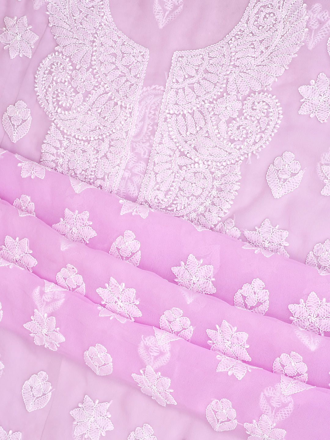 Ada Hand Embroidered Pink Faux Georgette Lucknowi Chikankari Unstitched Suit Piece 01A1002626