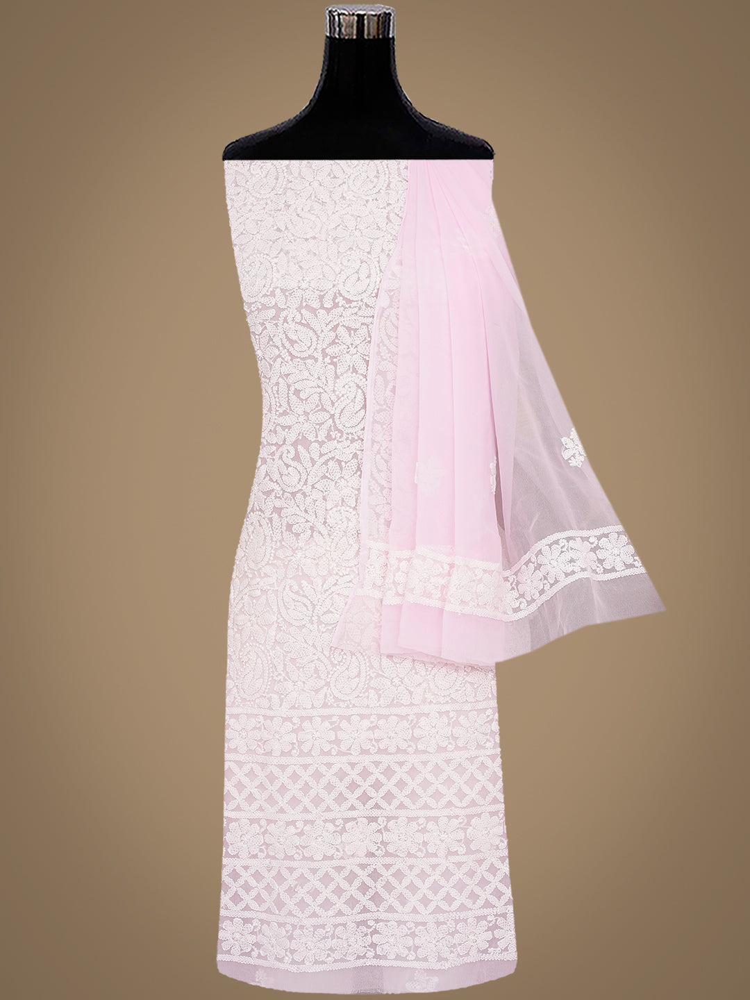 Ada Hand Embroidered Pink Faux Georgette Lucknowi Chikankari Unstitched Suit Piece 01A1002711