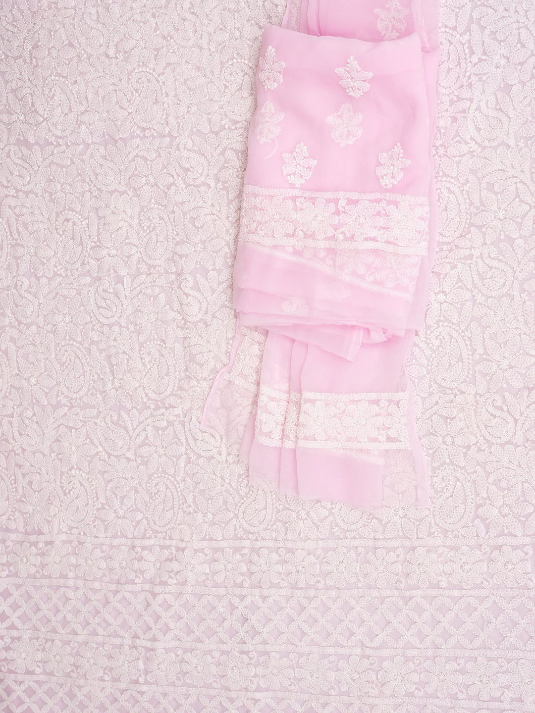 Ada Hand Embroidered Pink Faux Georgette Lucknowi Chikankari Unstitched Suit Piece 01A1002711