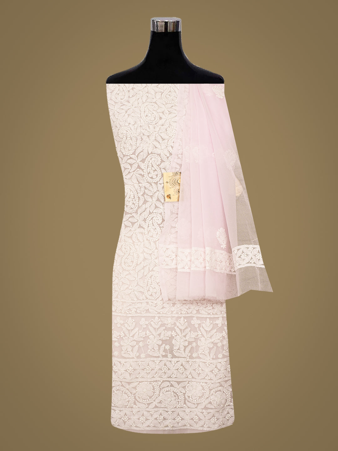 Ada Hand Embroidered Pink Faux Georgette Lucknowi Chikankari Unstitched Suit Piece 01A1003762