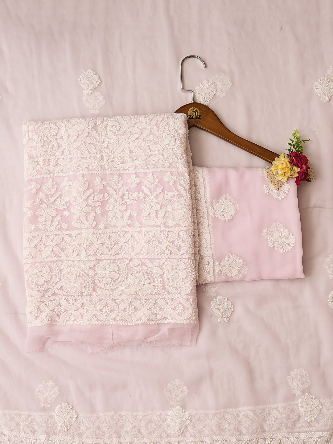 Ada Hand Embroidered Pink Faux Georgette Lucknowi Chikankari Unstitched Suit Piece 01A1003762