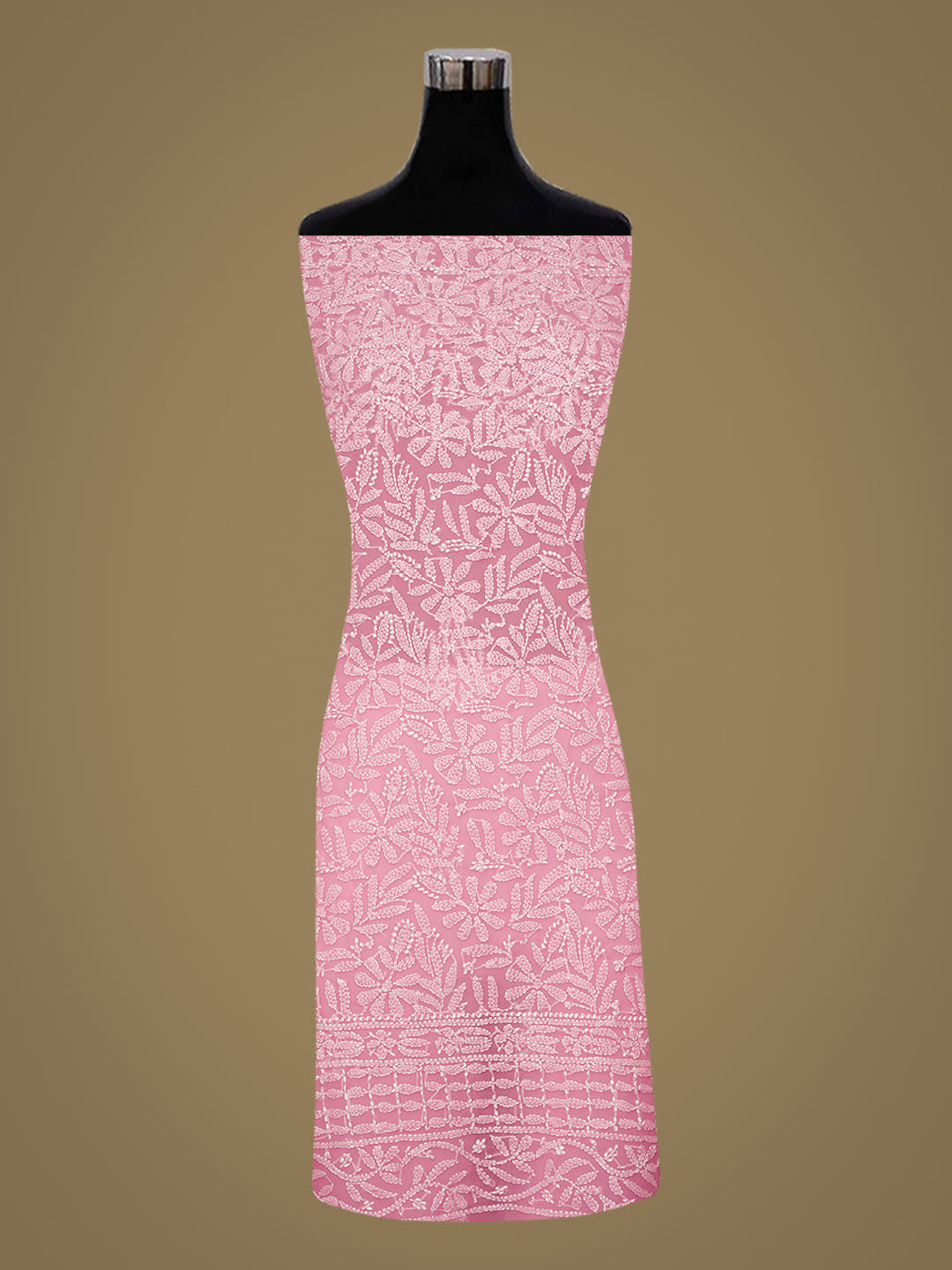 Ada Hand Embroidered Pink Faux Georgette Lucknowi Chikankari Unstitched Suit Piece 01A921616