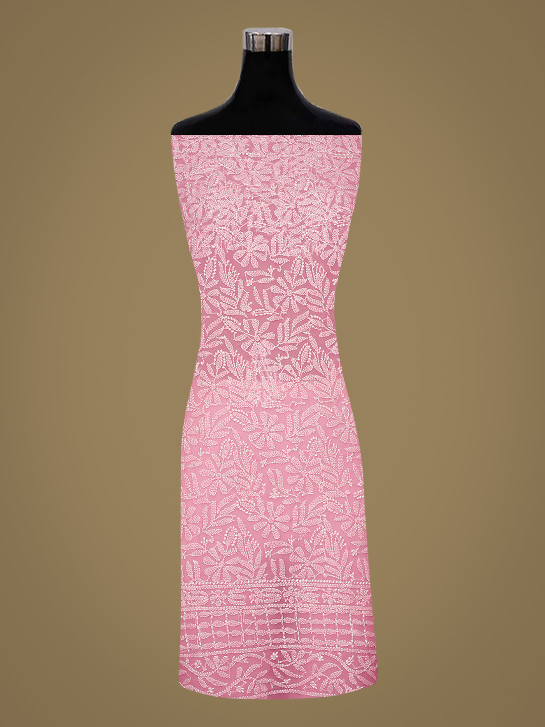 Ada Hand Embroidered Pink Faux Georgette Lucknowi Chikankari Unstitched Suit Piece 01A921616