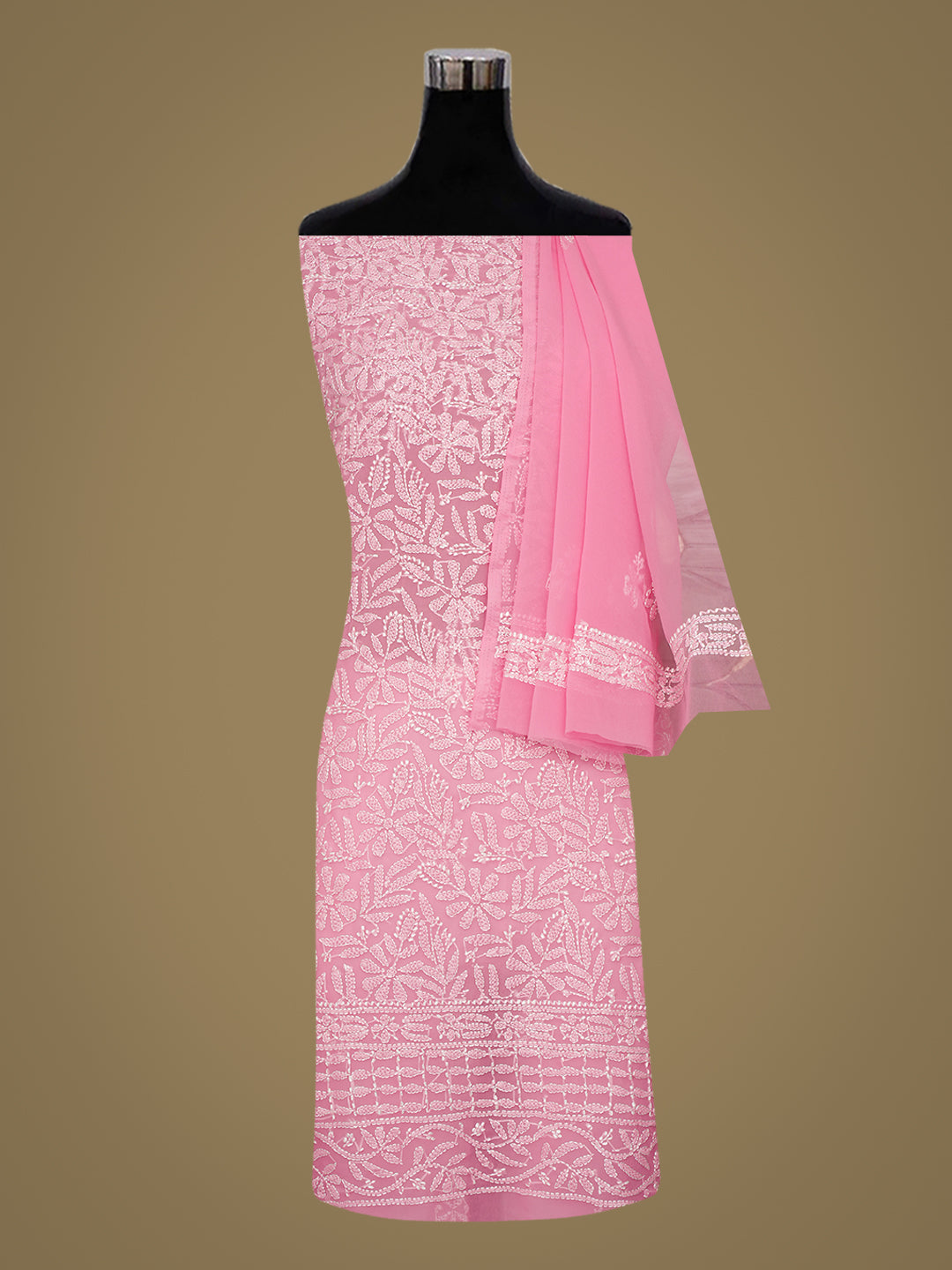 Ada Hand Embroidered Pink Faux Georgette Lucknowi Chikankari Unstitched Suit Piece 01A921616