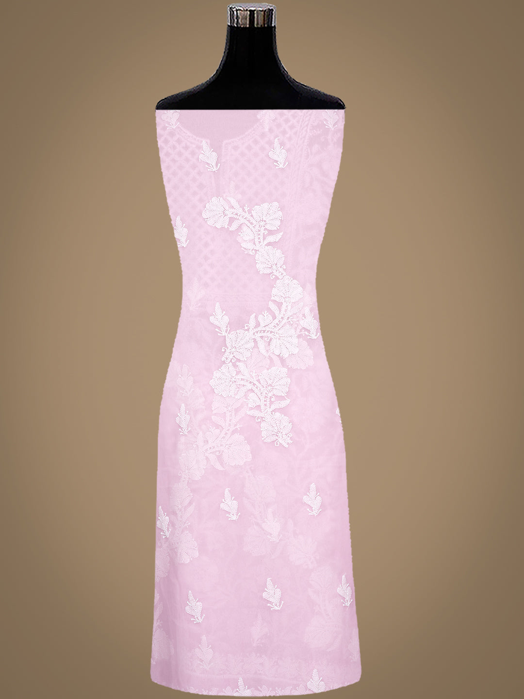 Ada Hand Embroidered Pink Faux Georgette Lucknowi Chikankari Unstitched Suit Piece 01A985247