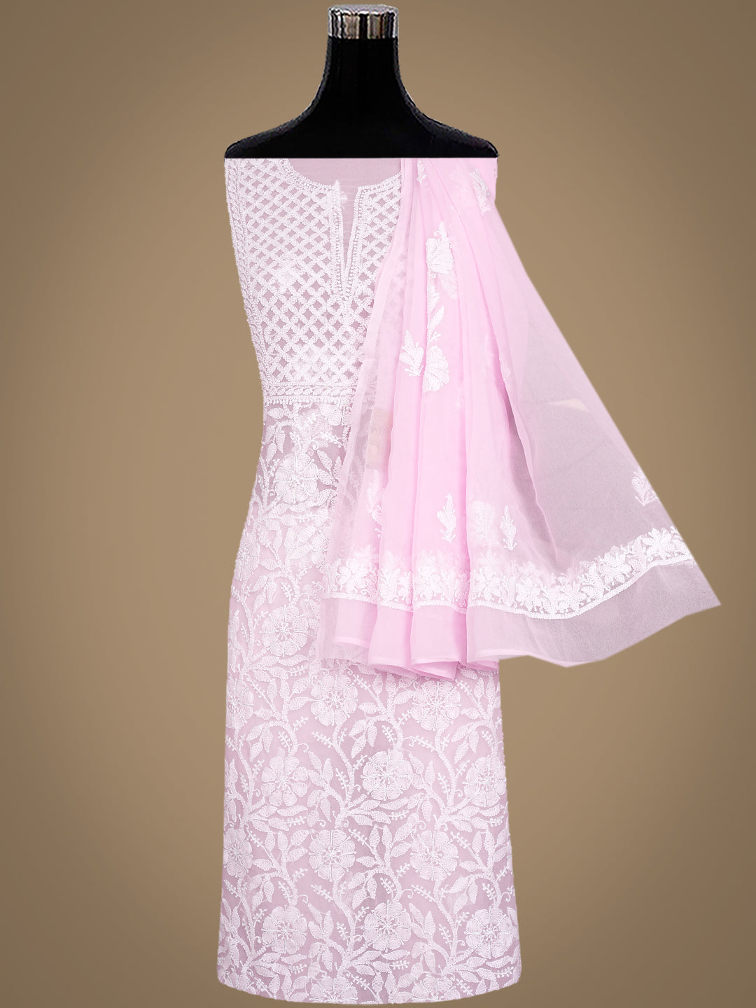 Ada Hand Embroidered Pink Faux Georgette Lucknowi Chikankari Unstitched Suit Piece 01A985247