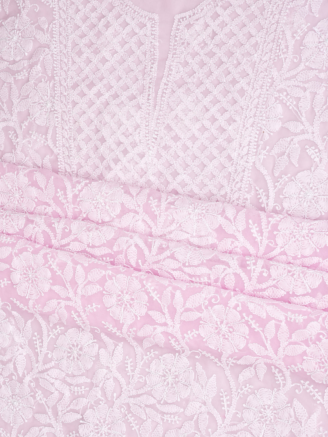 Ada Hand Embroidered Pink Faux Georgette Lucknowi Chikankari Unstitched Suit Piece 01A985247