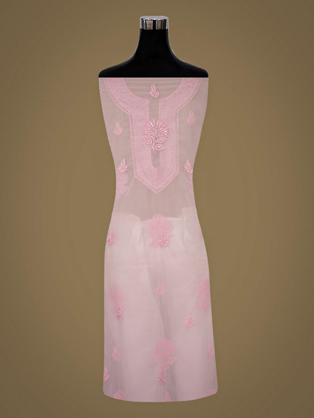Ada Hand Embroidered Pink Faux Georgette Lucknowi Chikankari Unstitched Suit Piece With Cutdana & sequined Work 01A654784
