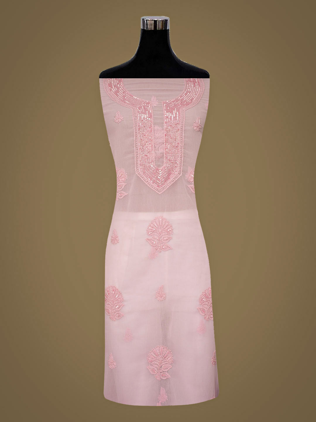 Ada Hand Embroidered Pink Faux Georgette Lucknowi Chikankari Unstitched Suit Piece With Cutdana & sequined Work 01A654784
