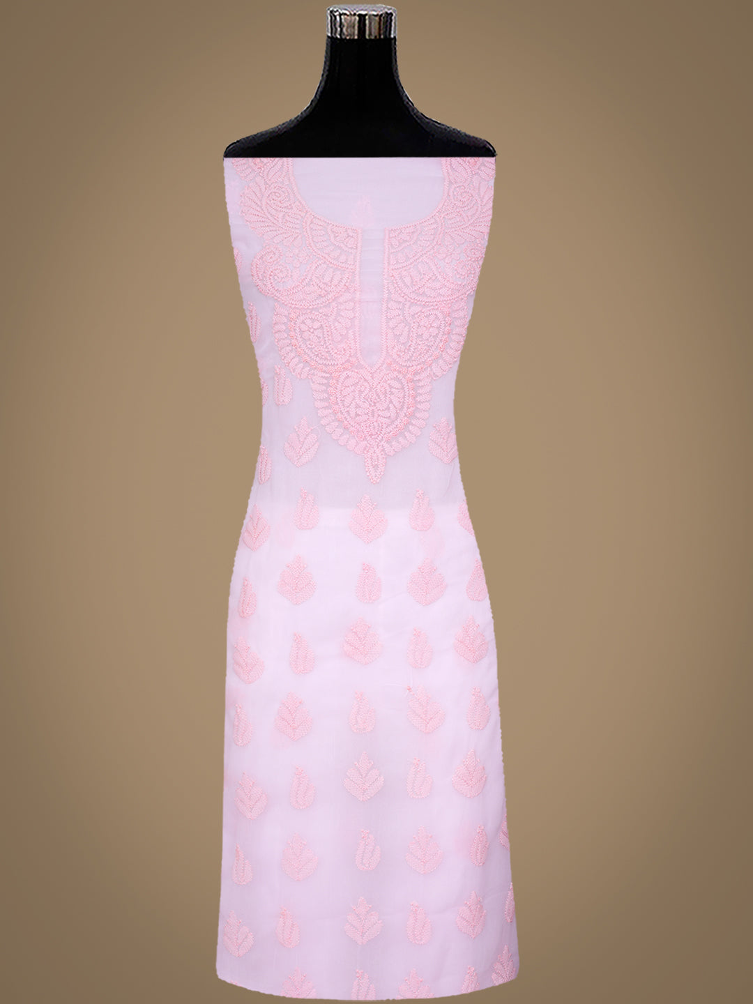 Ada Hand Embroidered Pink Faux Georgette Lucknowi Chikankari Unstitched Suit Piece With Pearl Work 01A1002586