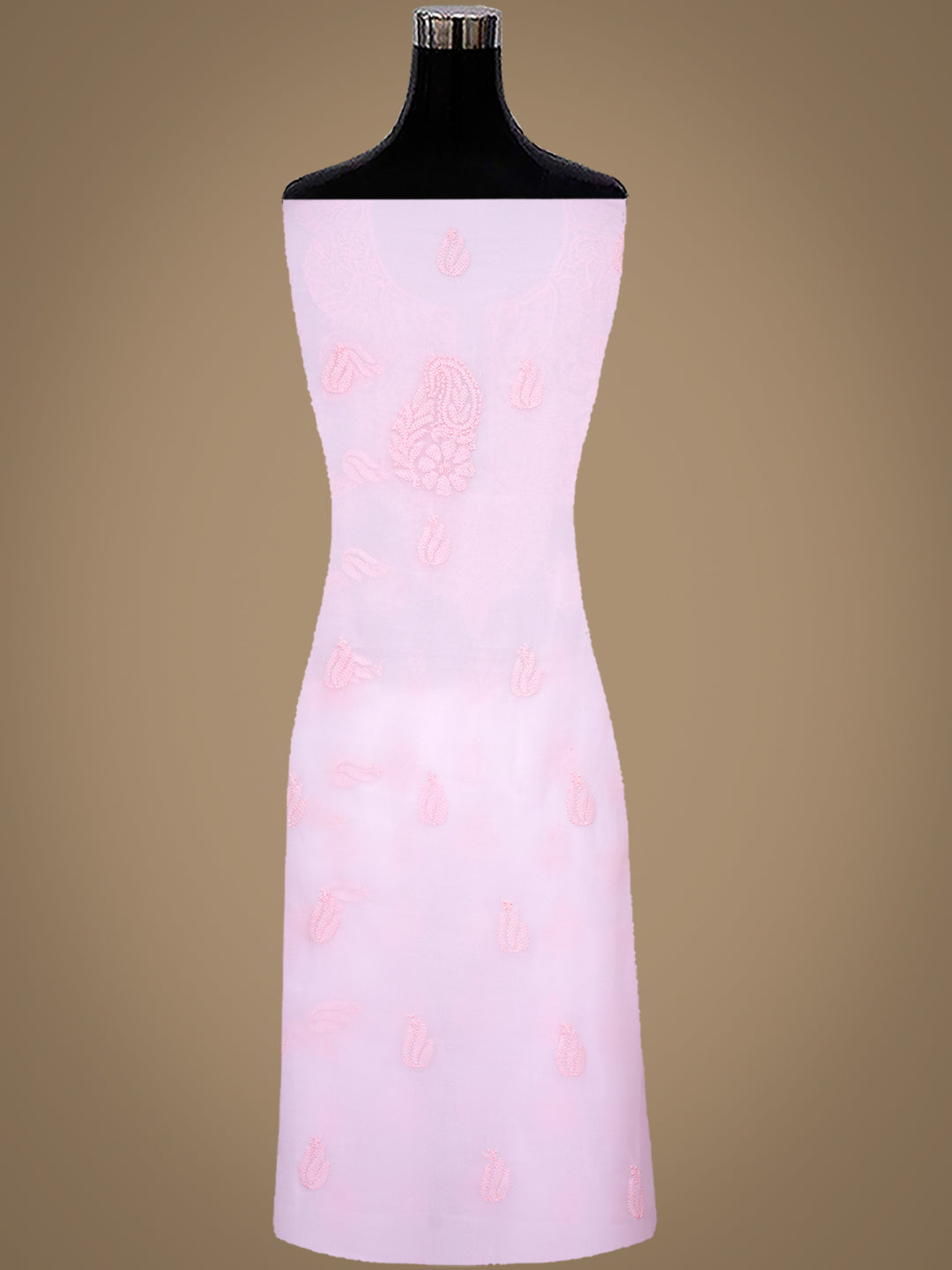 Ada Hand Embroidered Pink Faux Georgette Lucknowi Chikankari Unstitched Suit Piece With Pearl Work 01A1002586