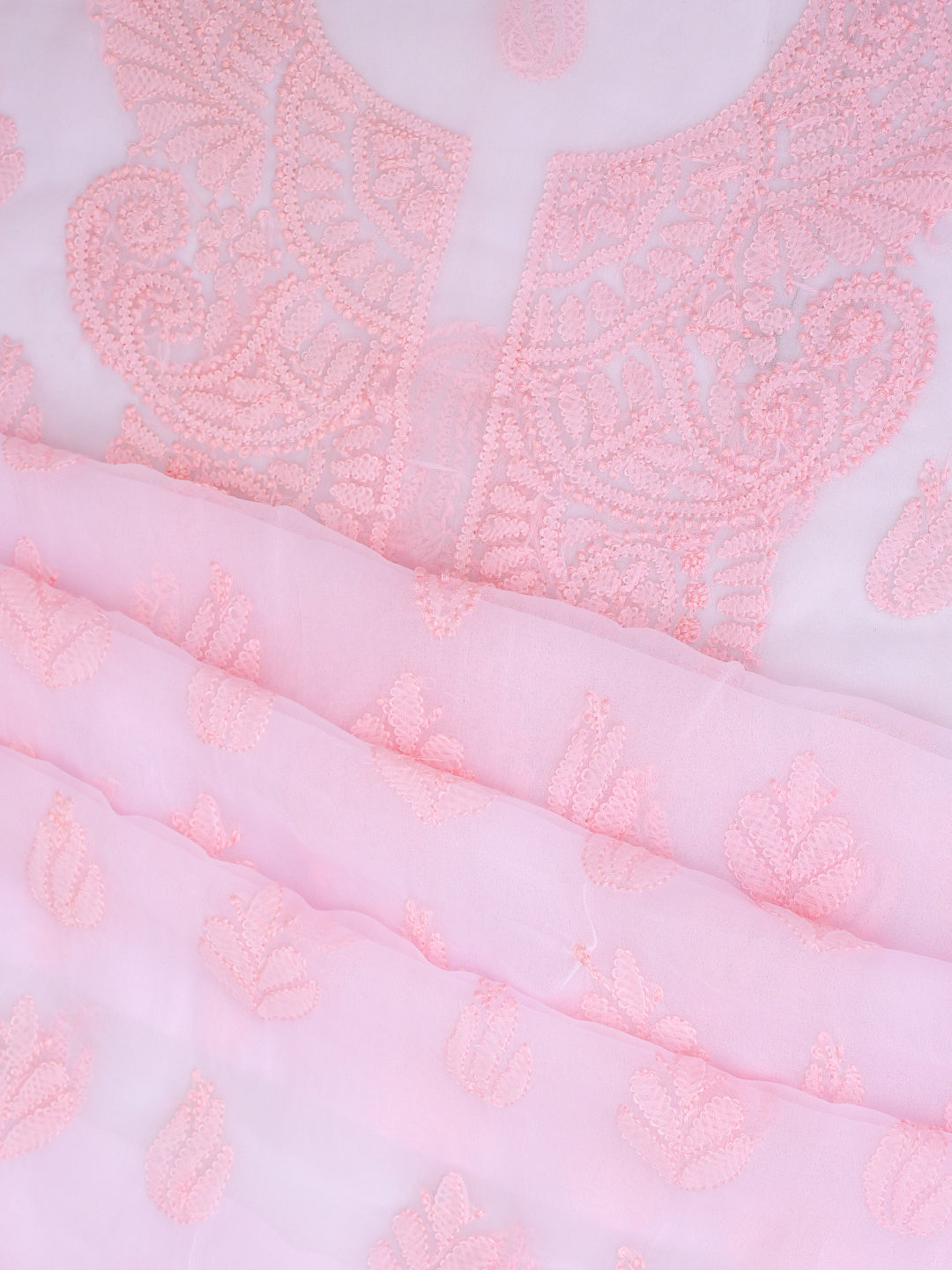 Ada Hand Embroidered Pink Faux Georgette Lucknowi Chikankari Unstitched Suit Piece With Pearl Work 01A1002586
