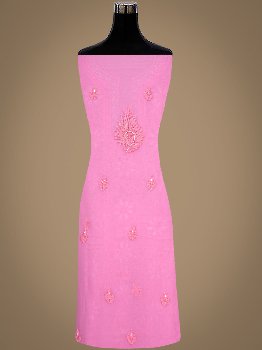 Ada Hand Embroidered Pink Faux Georgette Lucknowi Chikankari Unstitched Suit Piece With Pearl Work 01A998090