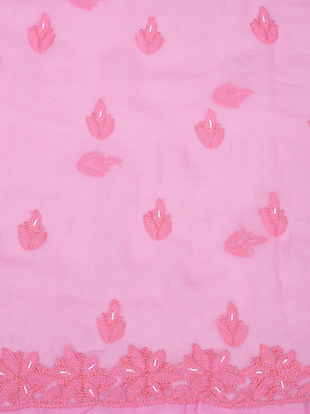 Ada Hand Embroidered Pink Faux Georgette Lucknowi Chikankari Unstitched Suit Piece With Pearl Work 01A998090