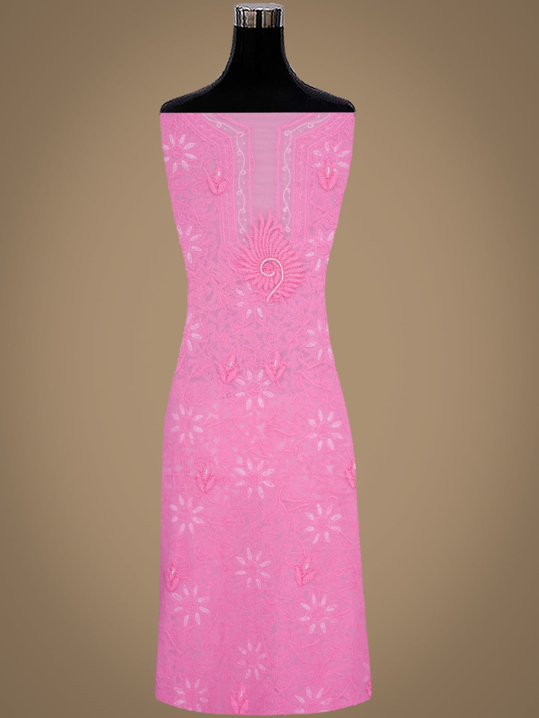 Ada Hand Embroidered Pink Faux Georgette Lucknowi Chikankari Unstitched Suit Piece With Pearl Work 01A998092