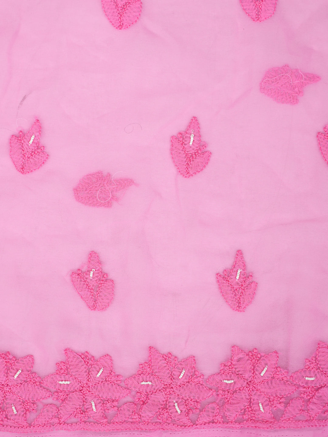 Ada Hand Embroidered Pink Faux Georgette Lucknowi Chikankari Unstitched Suit Piece With Pearl Work 01A998092