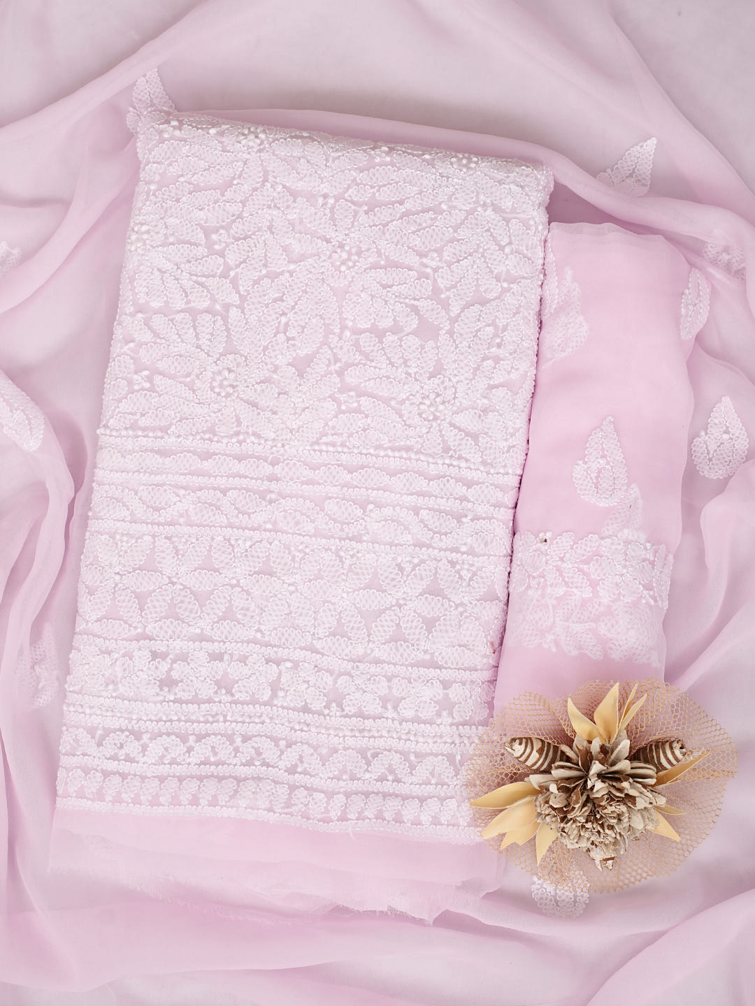 Ada Hand Embroidered Pink Georgette Lucknowi Chikankari Unstitched Suit Piece 01A1019135_1
