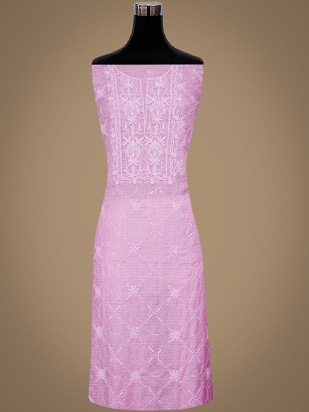 Ada Hand Embroidered Pink Kota Lucknowi Chikankari Unstitched Kurta Dupatta Set With Cutdana Work 01A911345
