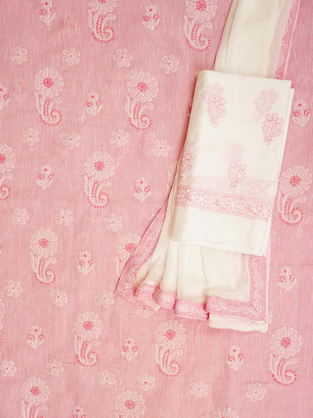 Ada Hand Embroidered Pink Linen Lucknowi Chikankari Unstitched Suit Piece 01A790999