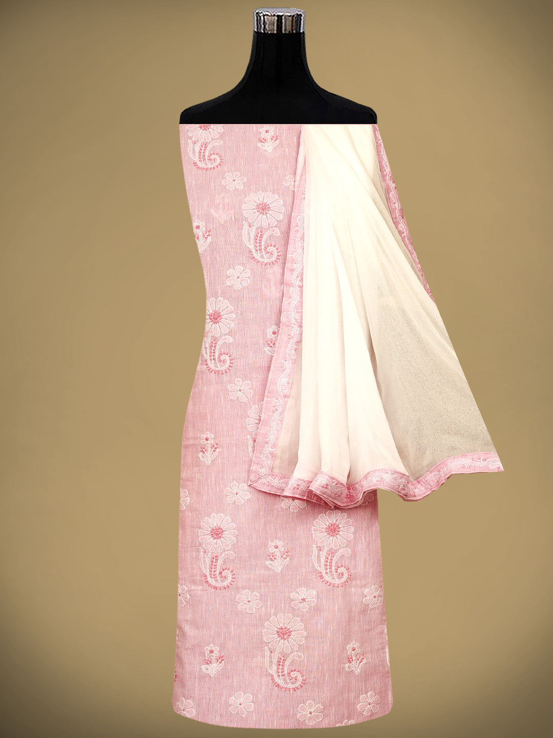 Ada Hand Embroidered Pink Linen Lucknowi Chikankari Unstitched Suit Piece 01A790999