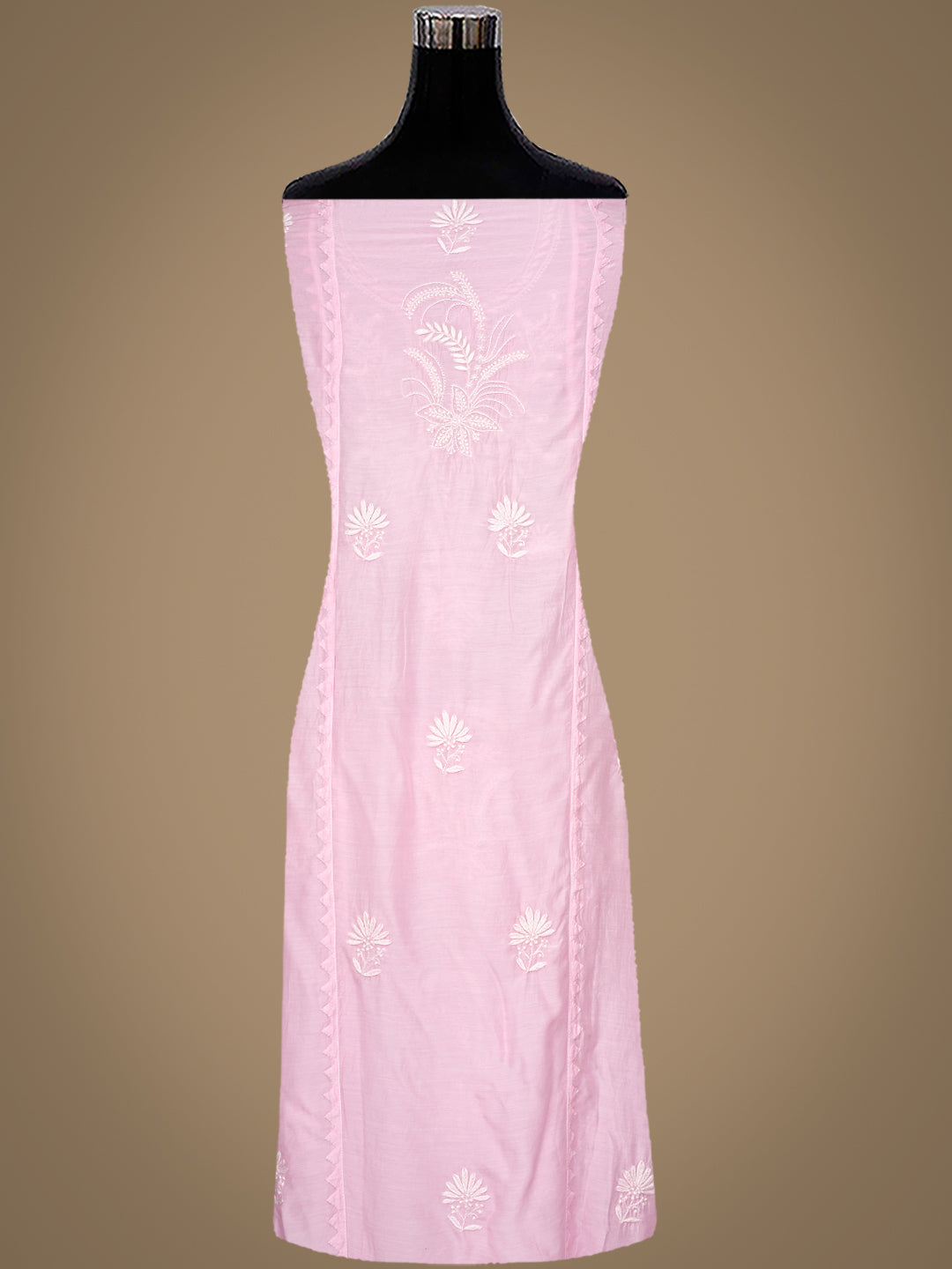 Ada Hand Embroidered Pink Maslin Lucknowi Chikankari Semi-Stitched Kurta Dupatta Set 01A435441