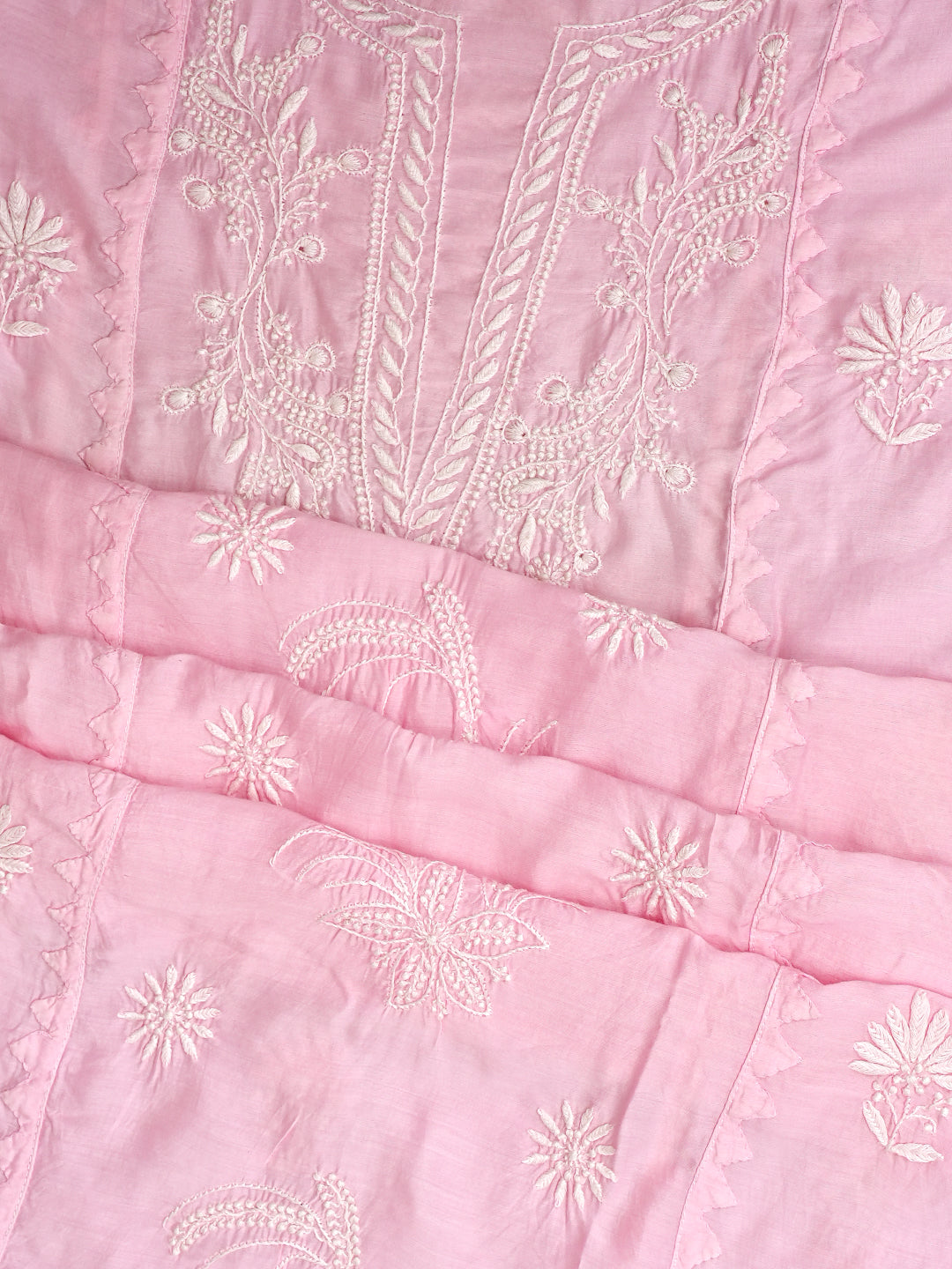 Ada Hand Embroidered Pink Maslin Lucknowi Chikankari Semi-Stitched Kurta Dupatta Set 01A435441
