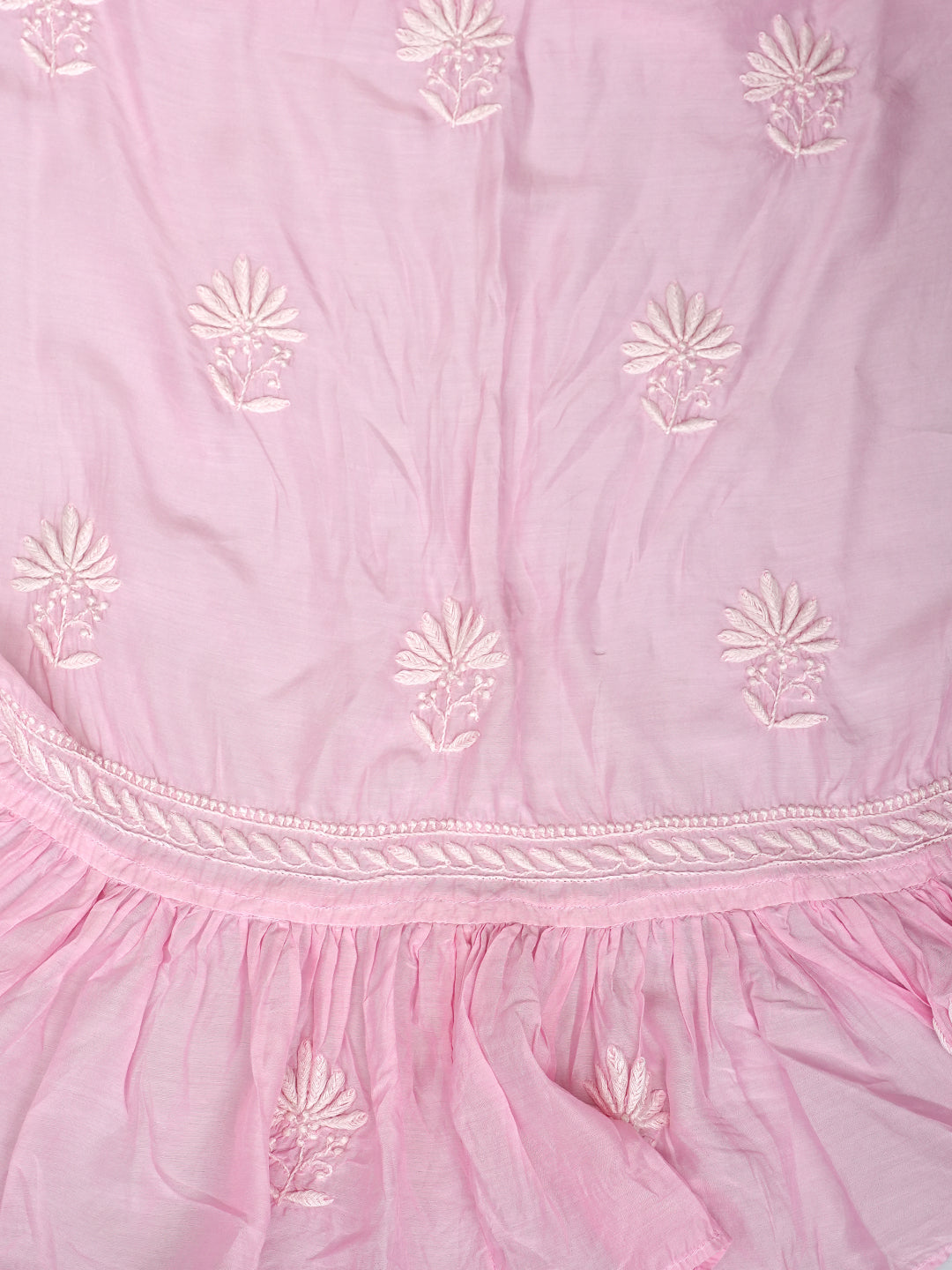 Ada Hand Embroidered Pink Maslin Lucknowi Chikankari Semi-Stitched Kurta Dupatta Set 01A435441