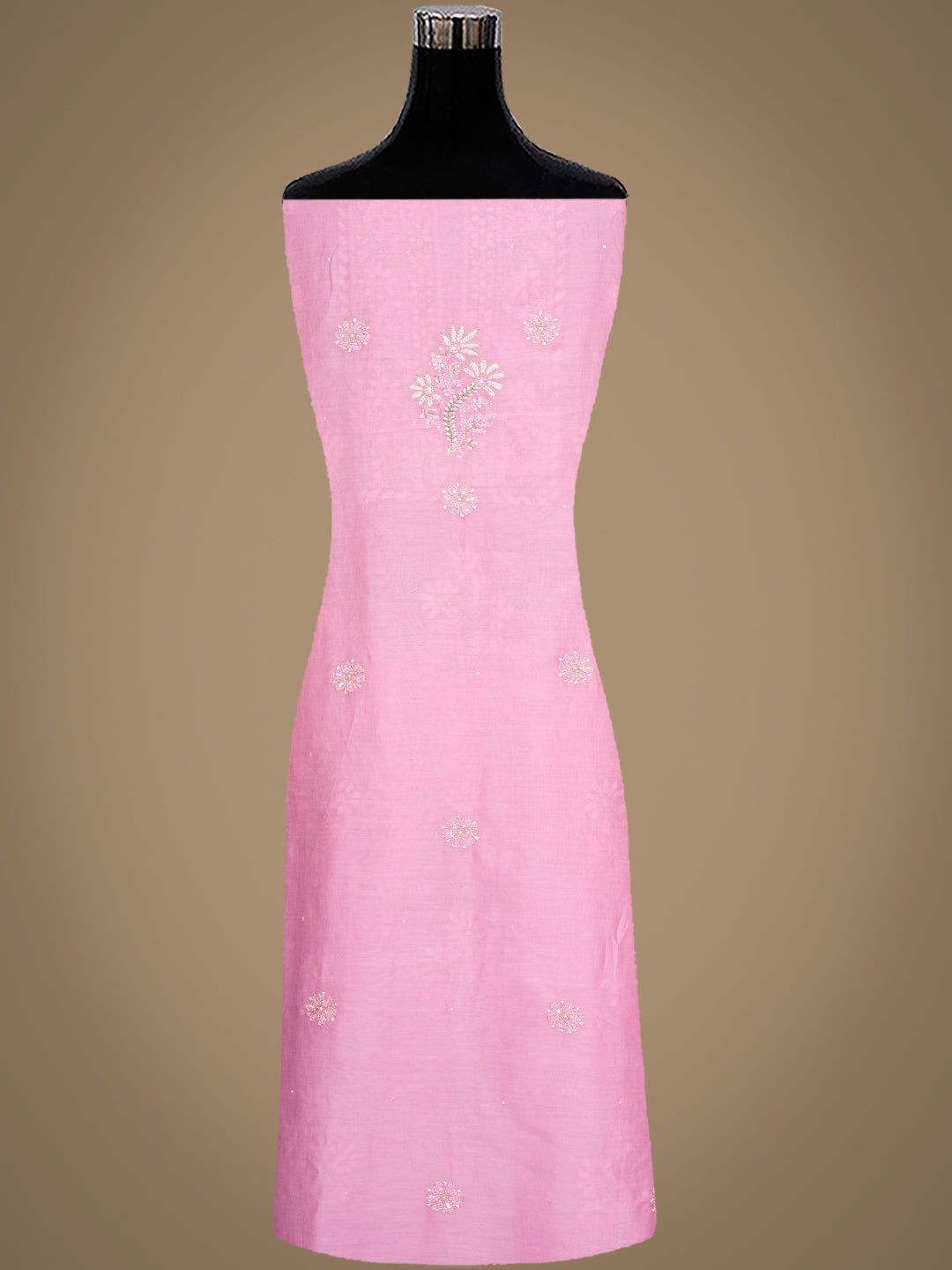 Ada Hand Embroidered Pink Mist Chanderi Lucknowi Chikankari Unstitched Kurta Dupatta Set With Zari Work 01A983133