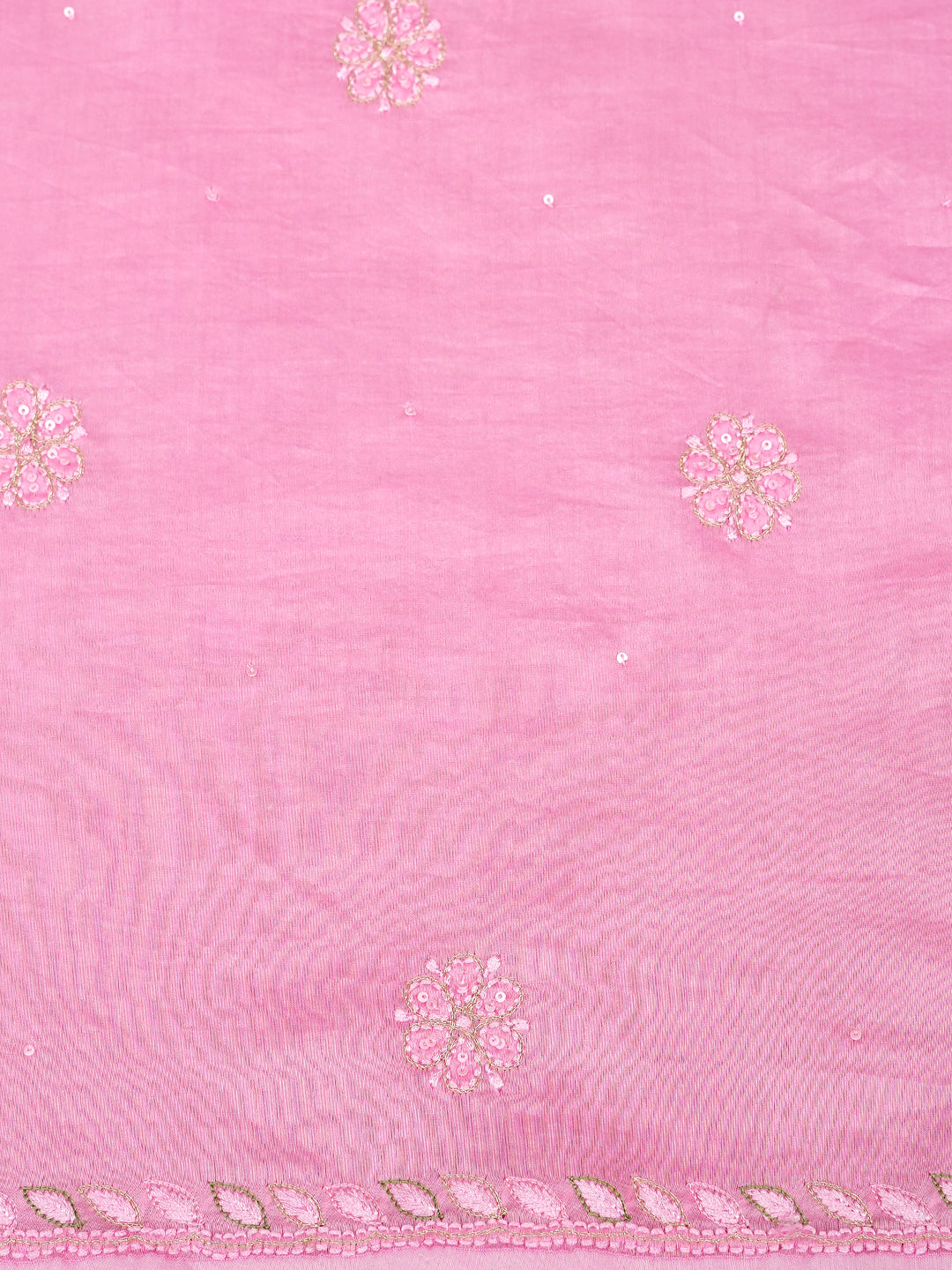 Ada Hand Embroidered Pink Mist Chanderi Lucknowi Chikankari Unstitched Kurta Dupatta Set With Zari Work 01A983133