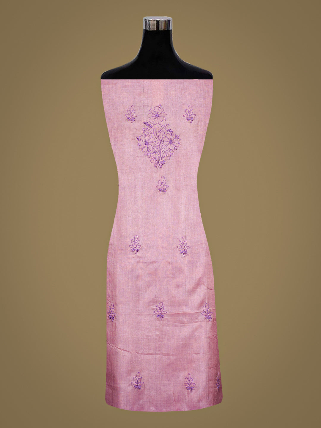 Ada Hand Embroidered Pink Mist Silk Lucknowi Chikankari Unstitched Suit Piece 01A965516
