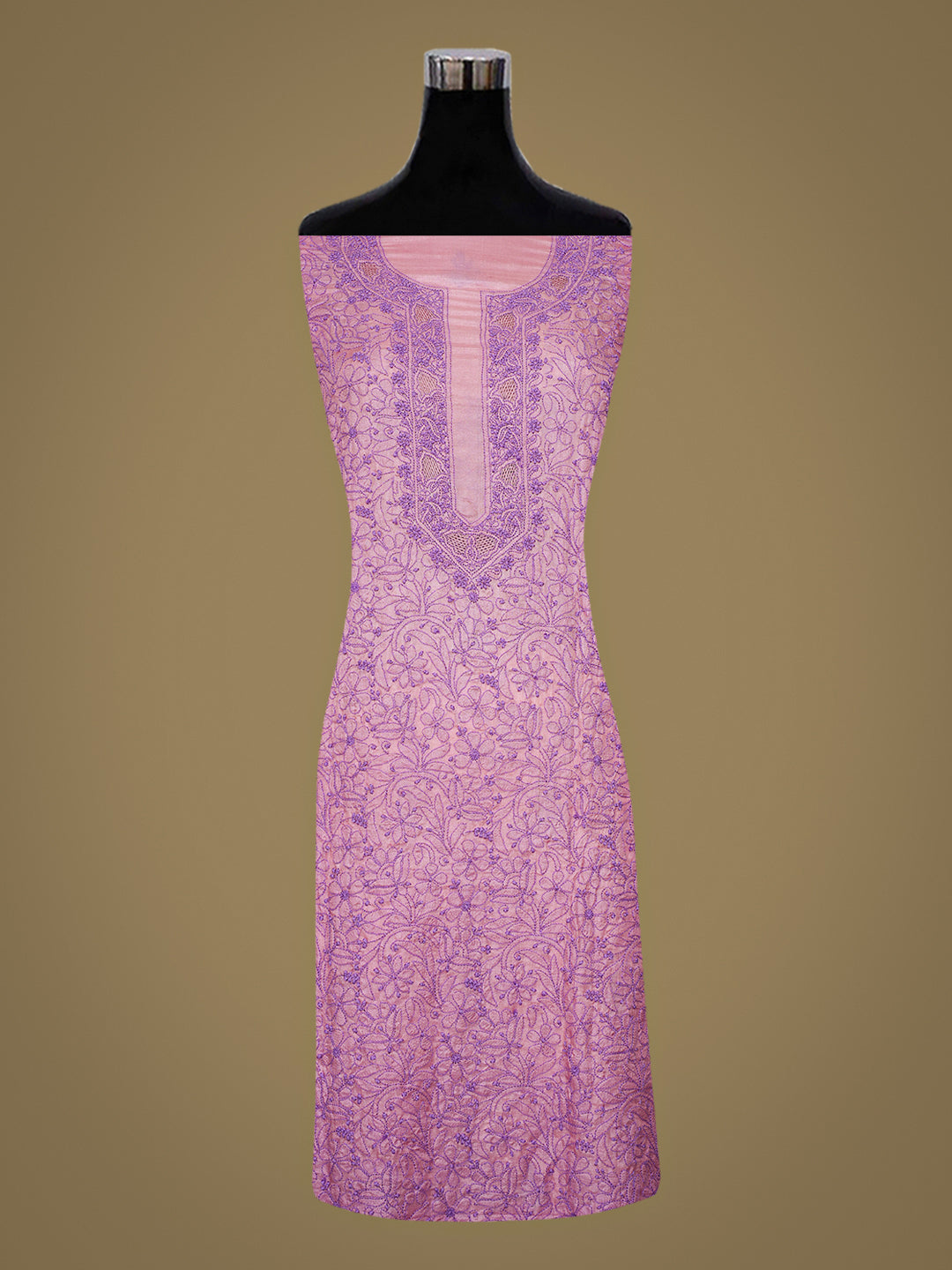 Ada Hand Embroidered Pink Mist Silk Lucknowi Chikankari Unstitched Suit Piece 01A965516