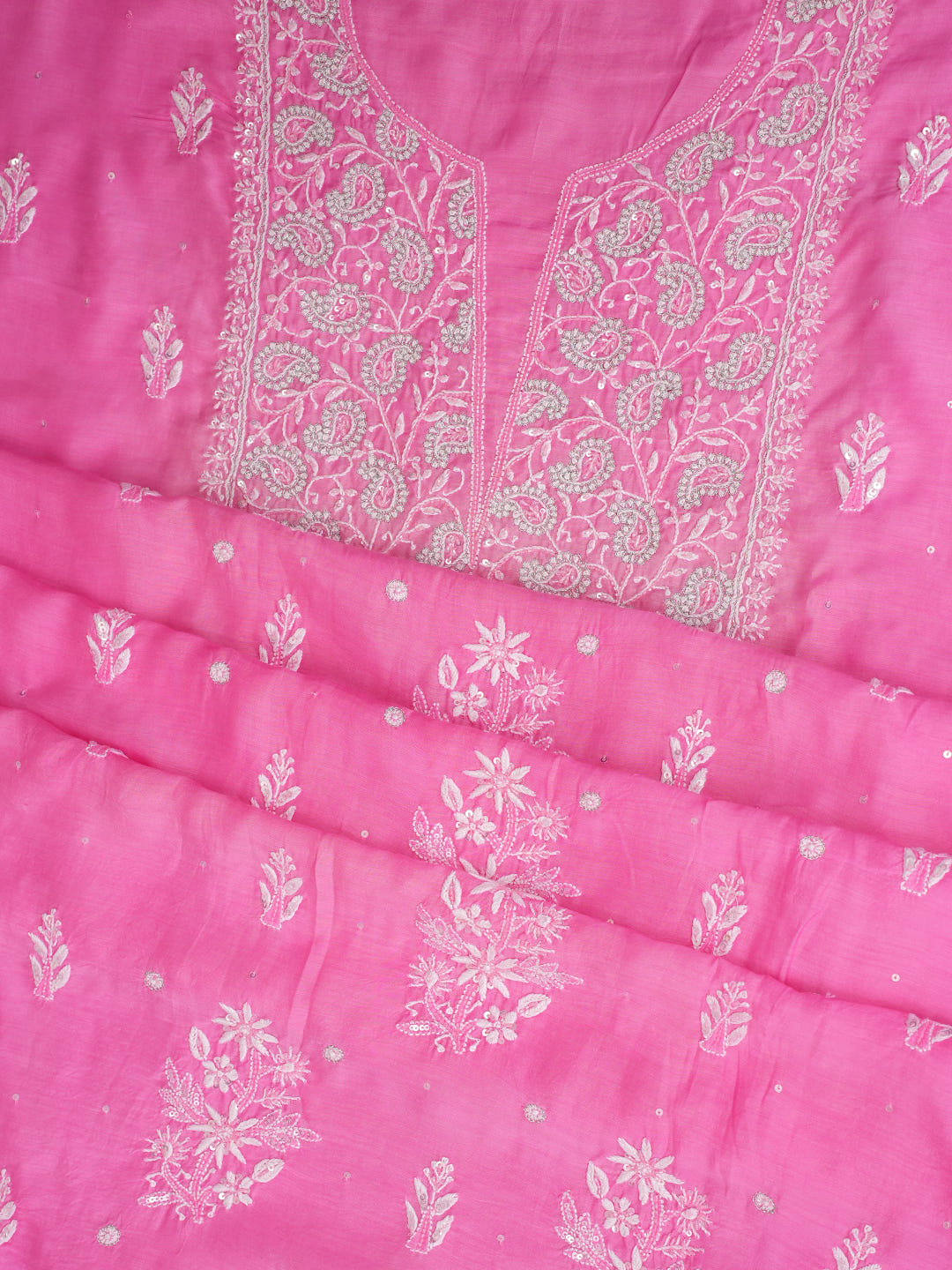Ada Hand Embroidered Pink Muslin Lucknowi Chikankari Unstitched Kurta Dupatta With Cutdana Work 01A610258_6