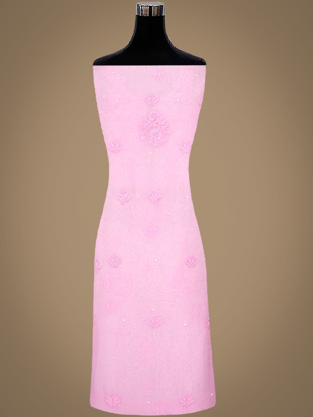 Ada Hand Embroidered Pink Organza Lucknowi Chikankari Unstitched Kurta Dupatta Set With Pearl Work 01A937223