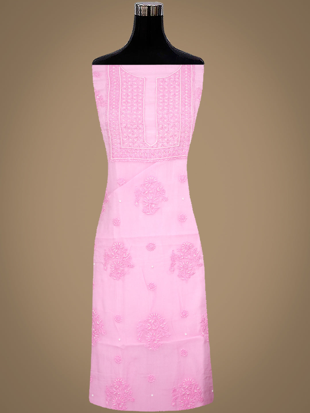 Ada Hand Embroidered Pink Organza Lucknowi Chikankari Unstitched Kurta Dupatta Set With Pearl Work 01A937223