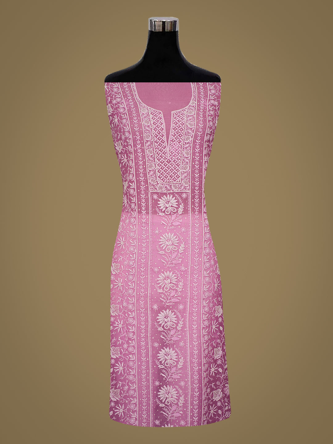 Ada Hand Embroidered Pink Organza Lucknowi Chikankari Unstitched Kurta Dupatta Set With Pearl Work 01A987696
