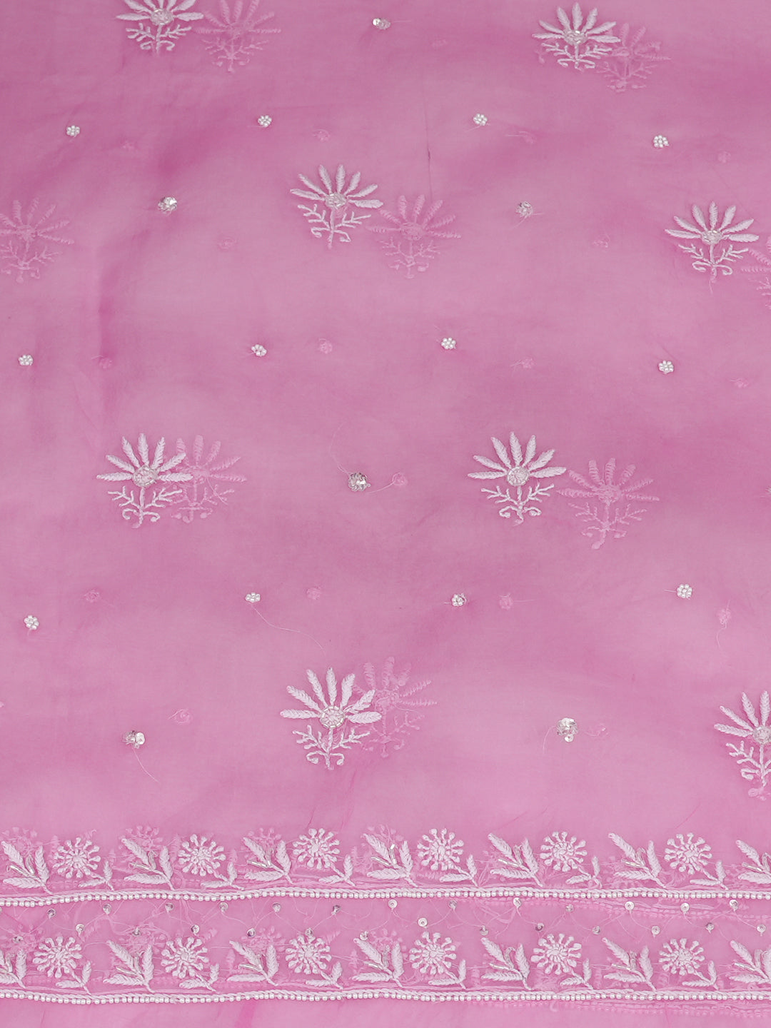 Ada Hand Embroidered Pink Organza Lucknowi Chikankari Unstitched Kurta Dupatta Set With Pearl Work 01A987696