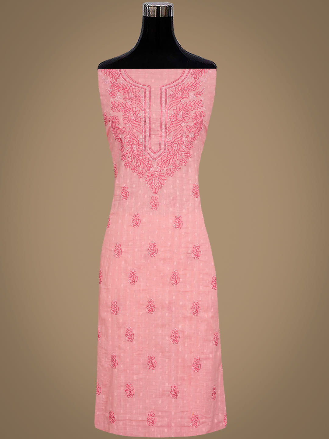 Ada Hand Embroidered Pink Peach Cotton Lucknowi Chikankari Unstitched Suit Piece 01A988321