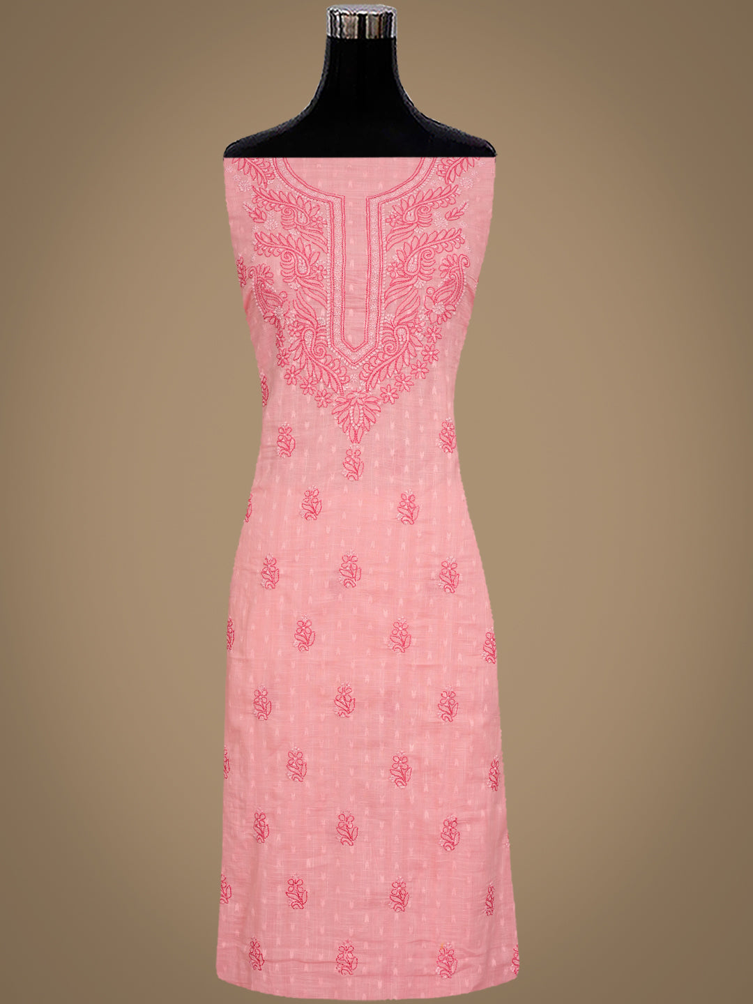 Ada Hand Embroidered Pink Peach Cotton Lucknowi Chikankari Unstitched Suit Piece 01A988321