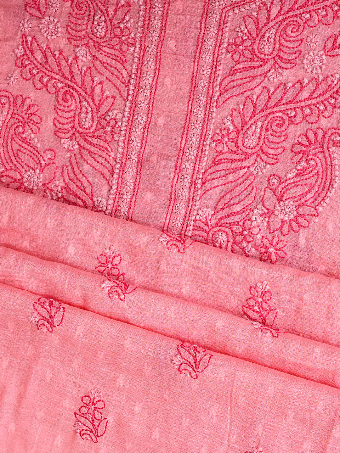 Ada Hand Embroidered Pink Peach Cotton Lucknowi Chikankari Unstitched Suit Piece 01A988321