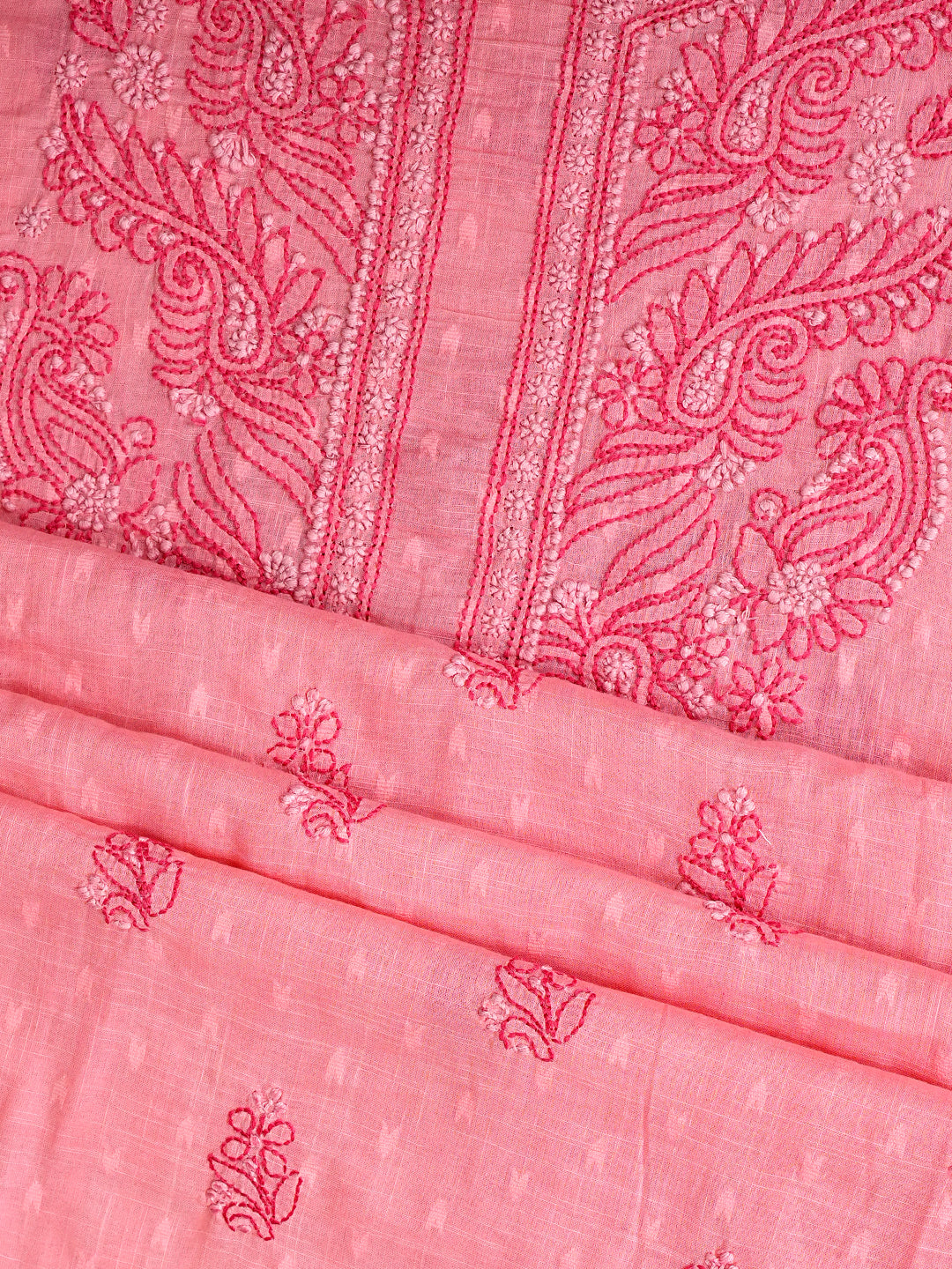 Ada Hand Embroidered Pink Peach Cotton Lucknowi Chikankari Unstitched Suit Piece 01A988321