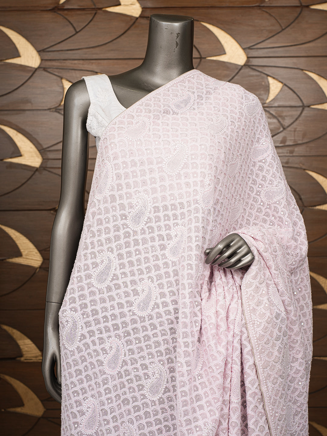 Ada Hand Embroidered Pink Pure Georgette Lucknowi Chikankari Dupatta With Zari Work 01A860147