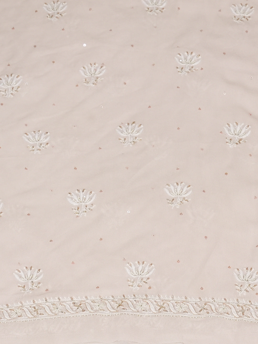 Ada Hand Embroidered Pink Pure Georgette Lucknowi Chikankari Unstitched Kurta Dupatta Set With Cutdana Work 01A955574