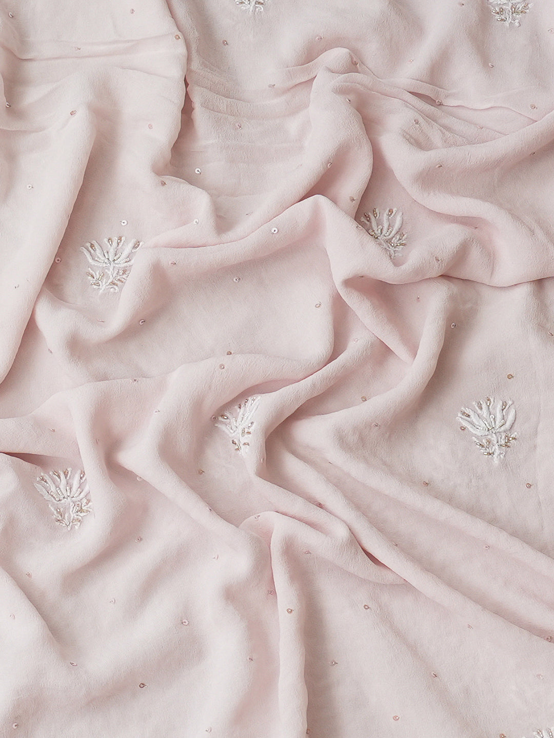 Ada Hand Embroidered Pink Pure Georgette Lucknowi Chikankari Unstitched Kurta Dupatta Set With Cutdana Work 01A955574