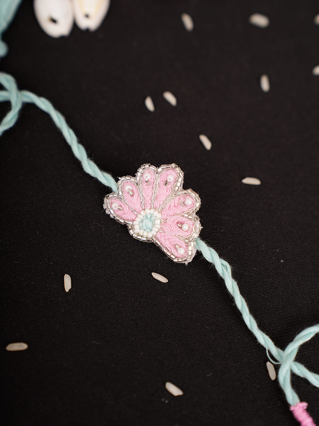 Ada Hand Embroidered Pink Pure Georgette Raksha Sutra Rakhi With Cutdana Work_2