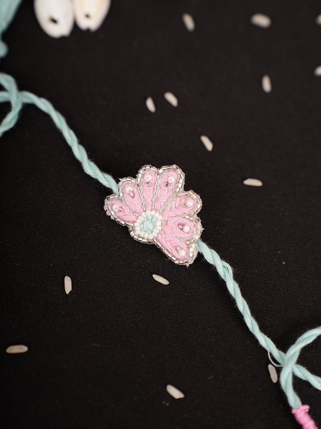 Ada Hand Embroidered Pink Pure Georgette Raksha Sutra Rakhi With Cutdana Work_2