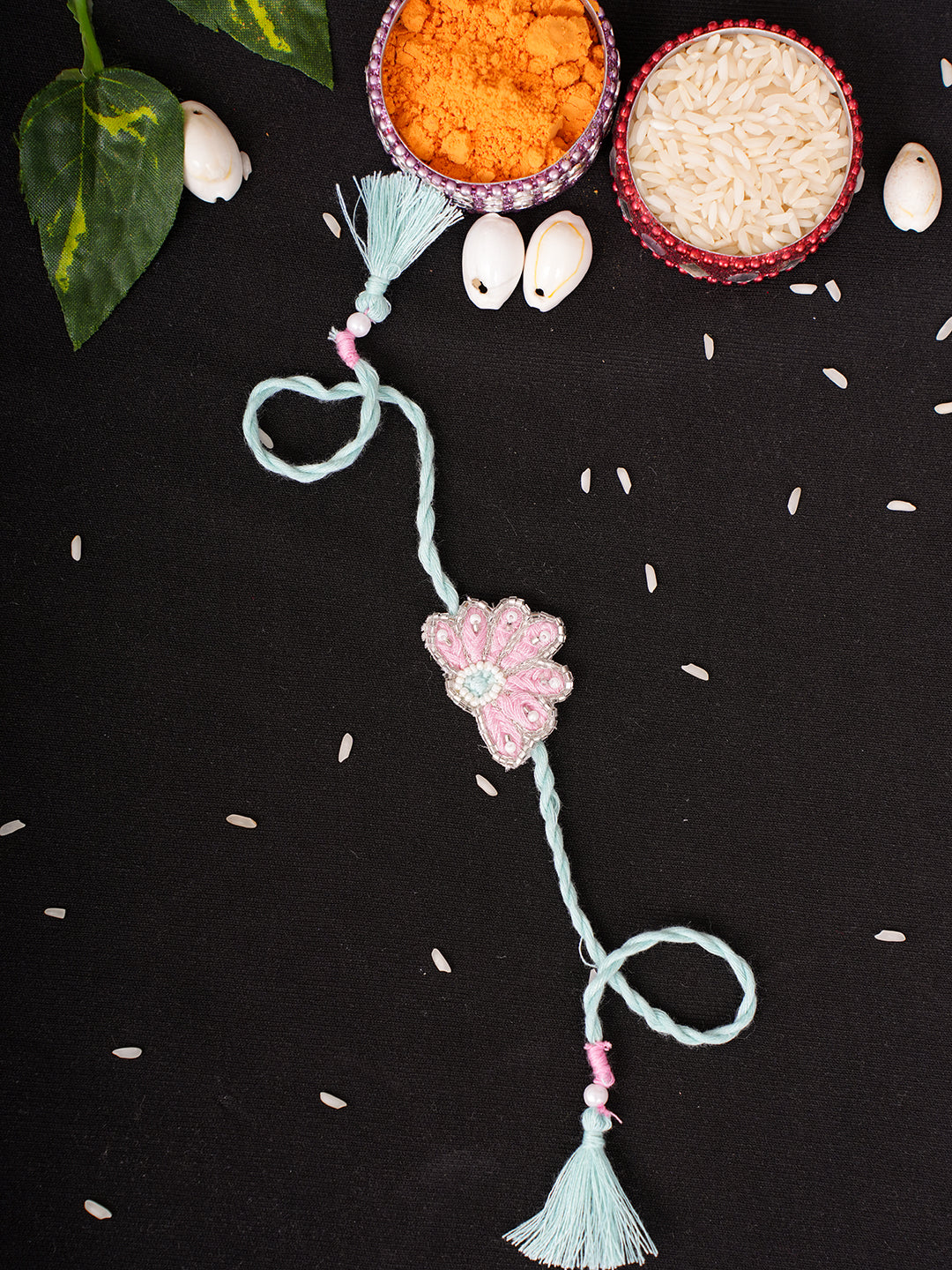 Ada Hand Embroidered Pink Pure Georgette Raksha Sutra Rakhi With Cutdana Work_1